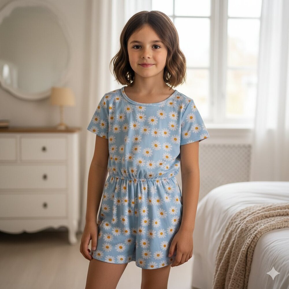 Shosho Girls Size 10 Light Blue Floral Daisy Romper